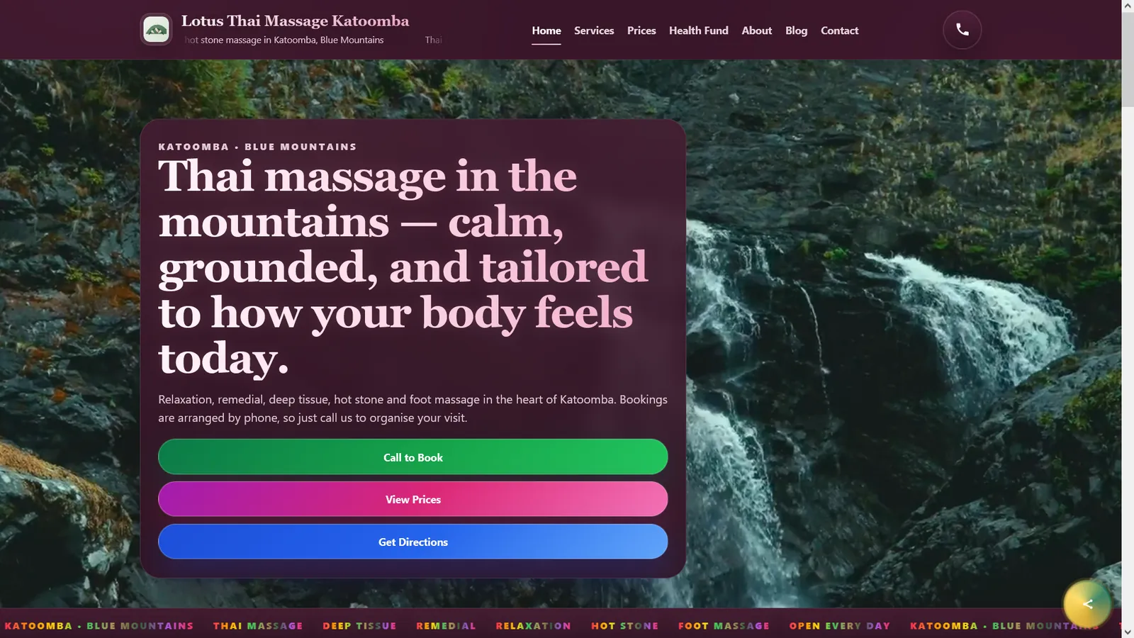 Lotus Thai Massage Katoomba website project preview