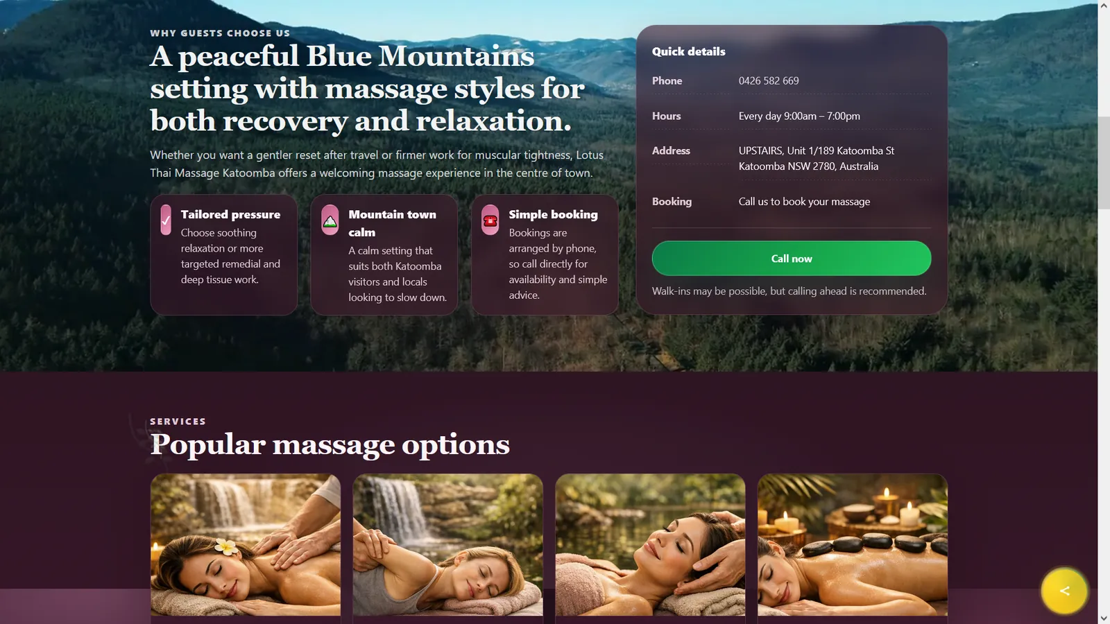 Lotus Thai Massage Katoomba website project screenshot 3