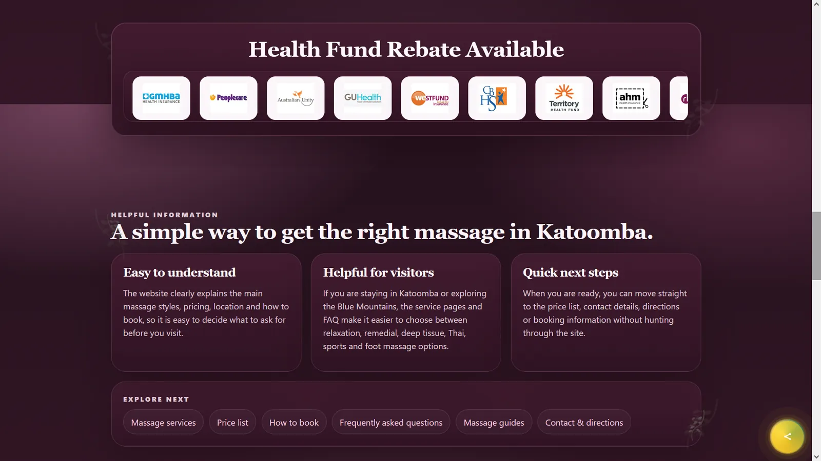 Lotus Thai Massage Katoomba website project screenshot 4