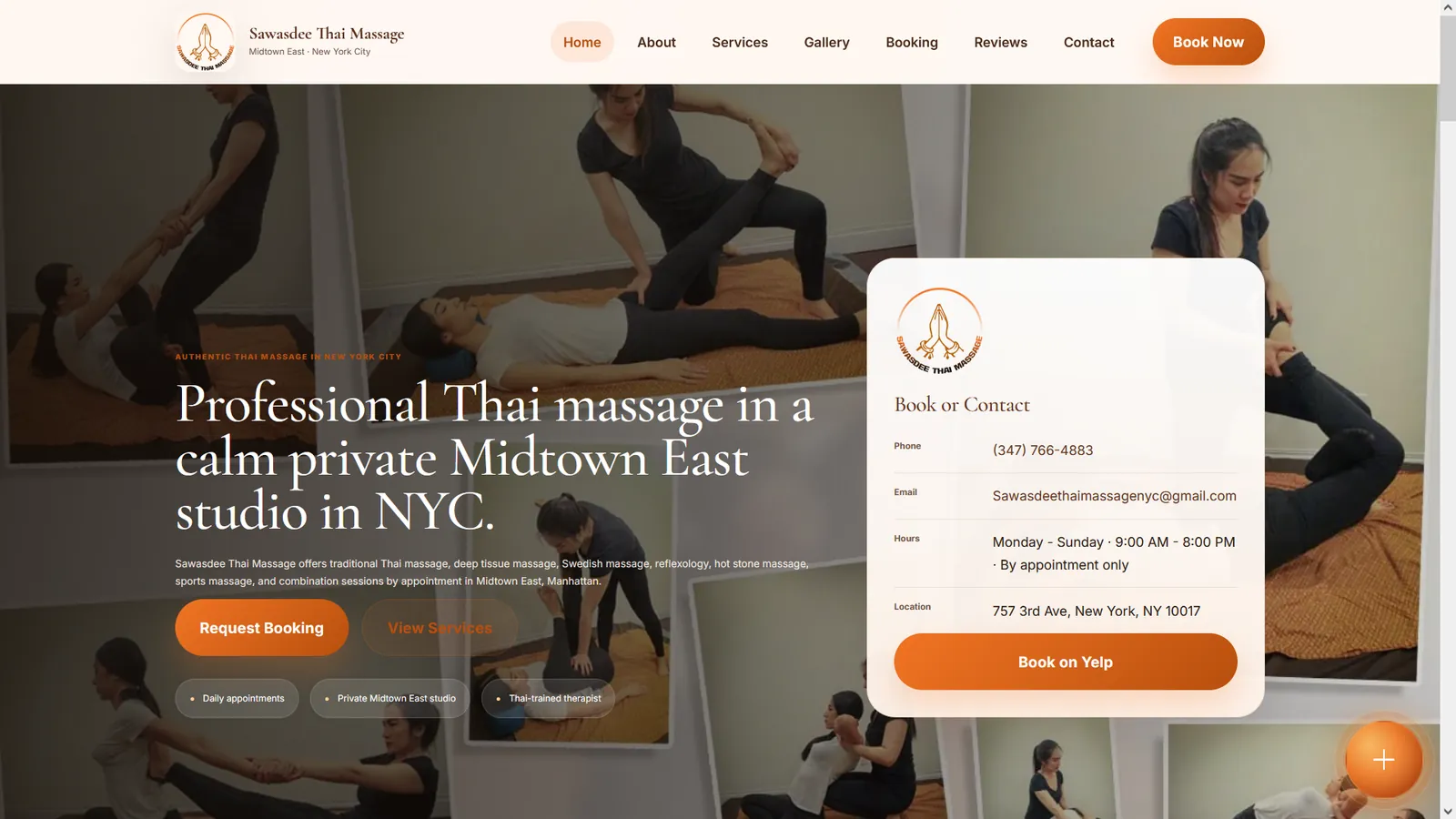 ภาพตัวอย่างเว็บไซต์ผลงาน Sawasdee Thai Massage NYC