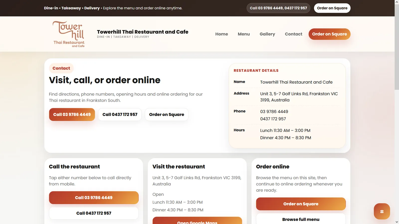 ภาพหน้าจอเว็บไซต์ผลงาน Tower Hill Thai Restaurant and Cafe ลำดับที่ 5