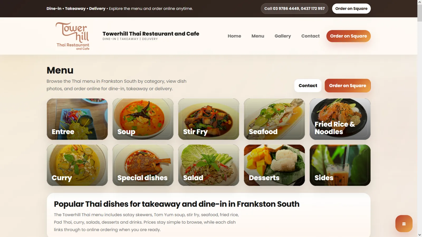 ภาพหน้าจอเว็บไซต์ผลงาน Tower Hill Thai Restaurant and Cafe ลำดับที่ 2