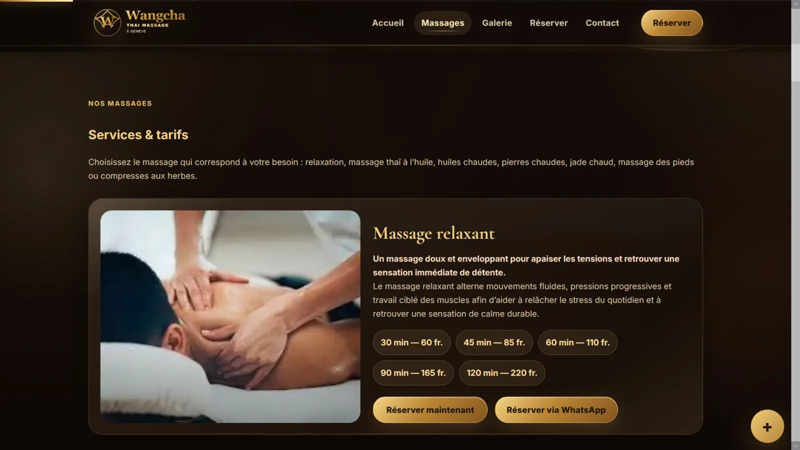 ภาพหน้าจอเว็บไซต์ผลงาน Wangcha Thai Massage Genève ลำดับที่ 2